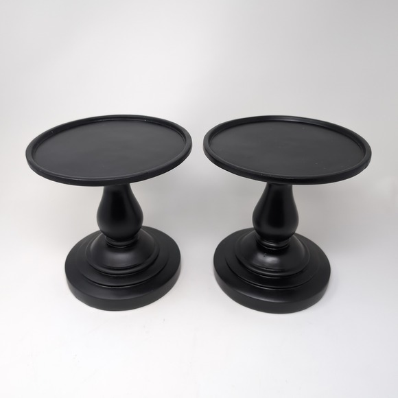 Valerie Parr Hill Black Pedestal Set of 2 Pair 7" Pillar Candle Holder - Picture 2 of 4